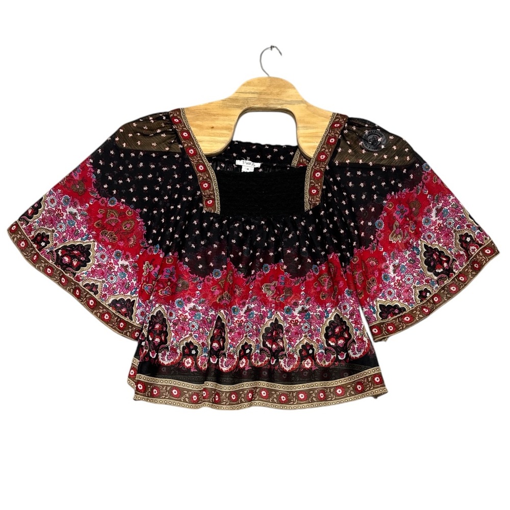 Pinky Bohemian Boho Peasant Sheer Top